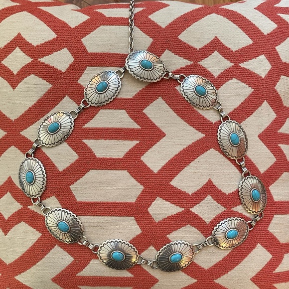 Faux Silver/Nickel and Faux turquoise Native American belt